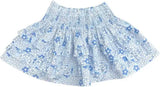BLUE FLORAL SMOCKED RUFFLE SKIRT