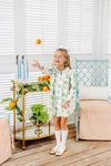 LONG SLEEVE MAERIN FITZ FROCK TOPIARIES & TANGERINES WITH WORTH AVENUE WHITE & BARRINGTON BLUE
