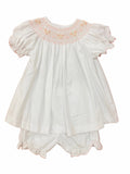 LULU BEBE WHITE AND PINK SMOCKED BLOOMER SET