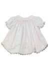 WHITE AND PINK BISHOP SMOCKED DRESS