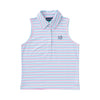 GIRLS PERFORMANCE POLO IN STRAWBERRY MOON PINK AND WHITE STRIPE