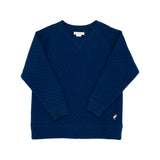 CASSIDY COMFY CREWNECK NANTUCKET NAVY QUILTED WITH METALLIC GOLD STORK