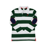 ROLLINS RUGBY SHIRT GRIER GREEN STRIPE WITH NANTUCKET NAVY ELBOW PATCHES
