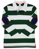 ROLLINS RUGBY SHIRT GRIER GREEN STRIPE WITH NANTUCKET NAVY ELBOW PATCHES