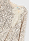 SEQUIN DRESS WITH BOW- SAND
