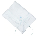 RIBBON POINTELLE KNIT BLANKET - WHITE AND BLUE