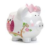 Dotted Owl Pink Piggy Bank