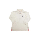 PRIM & PROPER LONG SLEEVE POLO - PALMETTO PEARL WITH NANTUCKET NAVY STORK