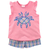 GIRL'S CRAB APPLIQUE SHORT SET