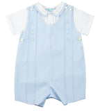 SMOCKED EMBROIDERED DIAMOND CREEPER - WHITE AND BLUE
