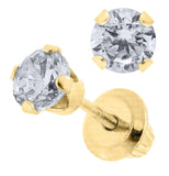 14K Gold 4mm Round CZ Earrings