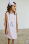 ANNIE APRON DRESS - PALM BEACH PINK WITH BUCKHEAD BLUE & WAND APPLIQUE