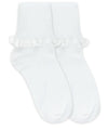 JEFFERIES SOCKS CLUNY & SATIN LACE TURN CUFF SOCKS 1 PAIR - WHITE OR WHITE/PINK