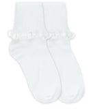 JEFFERIES SOCKS CLUNY & SATIN LACE TURN CUFF SOCKS 1 PAIR - WHITE OR WHITE/PINK