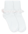 JEFFERIES SOCKS CLUNY & SATIN LACE TURN CUFF SOCKS 1 PAIR - WHITE OR WHITE/PINK