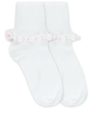 JEFFERIES SOCKS CLUNY & SATIN LACE TURN CUFF SOCKS 1 PAIR - WHITE OR WHITE/PINK