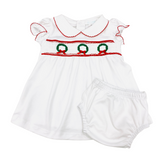 LA LUNA SMOCKED CHRISTMAS WREATH DRESS WITH BLOOMERS