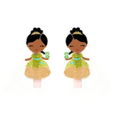 CUTE DOLL GOLD DRESS ALLIGATOR CLIPS (PAIR)