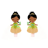 LILIES & ROSES CUTE DOLL GOLD DRESS ALLIGATOR CLIPS (PAIR)