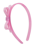 LILIES & ROSES THIN BOW HEADBAND - PEARLIZED SATIN PINK