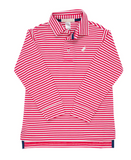 LONG SLEEVE PRIM & PROPER POLO - RICHMOND RED STRIPE WITH MULTICOLOR STORK