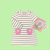 PETUNIA PLAY DRESS - KEENELAND KHAKI STRIPE WITH HAMPTONS HOT PINK