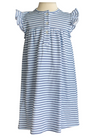 SLEEVELESS KNIT BUTTON DRESS - LIGHT BLUE & MARINE BLUE STRIPE