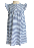 SLEEVELESS KNIT BUTTON DRESS - LIGHT BLUE & MARINE BLUE STRIPE