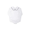 PETER PAN COLLAR SHIRT & ONESIE (LONG SLEEVE WOVEN) - WORTH AVENUE WHITE WITH NANTUCKET NAVY