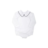 PETER PAN COLLAR SHIRT & ONESIE (LONG SLEEVE WOVEN) - WORTH AVENUE WHITE WITH NANTUCKET NAVY