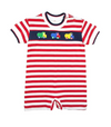 RED STRIPE KNIT SHORTALL WITH DUMP TRUCKS