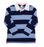 ROLLINS RUGBY SHIRT - NANTUCKET NAVY & PARK CITY PERIWINKLE STRIPE WITH RICHMOND RED STORK