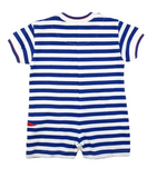 ROYAL BLUE STRIPE KNIT SHORTALL WITH DINOSAUR