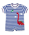 ROYAL BLUE STRIPE KNIT SHORTALL WITH DINOSAUR