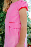 BETTS BOW DRESS (VELVETEEN) - HAMPTONS HOT PINK VELVETEEN WITH RICHMOND RED