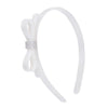 LILIES & ROSES THIN BOW HEADBAND - PEARLIZED SATIN WHITE