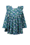 LONG SLEEVE VIOLET FLORAL RUFFLE TWIRL DRESS
