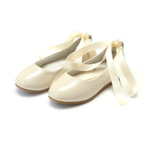 Sylvie Laced Leather Flat Patent Cream