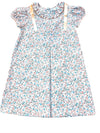 DANA PINK & BLUE FLORAL PLEAT DRESS WITH RIBBON TIES