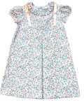 DANA PINK & BLUE FLORAL PLEAT DRESS WITH RIBBON TIES