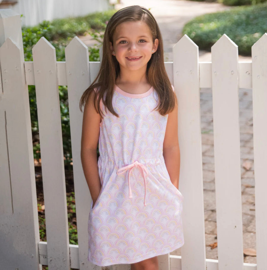 James & Lottie Girls Vivi Tennis Dress - Blue with Pink Pleats