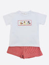 LULU BEBE RED WHITE AND BLUE SMOCKED SHORT SET - PUPPIES