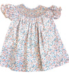 EMMA PINK & BLUE FLORAL SMOCKED BISHOP DRESS