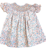 EMMA PINK & BLUE FLORAL SMOCKED BISHOP DRESS