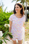 SHUT EVE SHORT SET (WOMENS) - CORAL GABLES GARDEN WITH LAUDERDALE LAVENDER