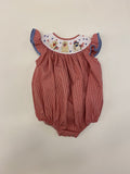 LULU BEBE EMMIE RED WHITE AND BLUE SMOCKED BUBBLE - PUPPIES