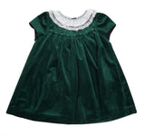 LUXE GREEN VELVET FLOAT DRESS - LACE COLLAR & PEARLS