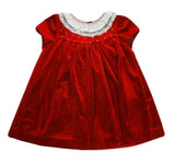 LUXE RED VELVET FLOAT DRESS - LACE COLLAR & PEARLS