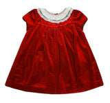 LUXE RED VELVET FLOAT DRESS - LACE COLLAR & PEARLS