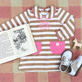 PETUNIA PLAY DRESS - KEENELAND KHAKI STRIPE WITH HAMPTONS HOT PINK